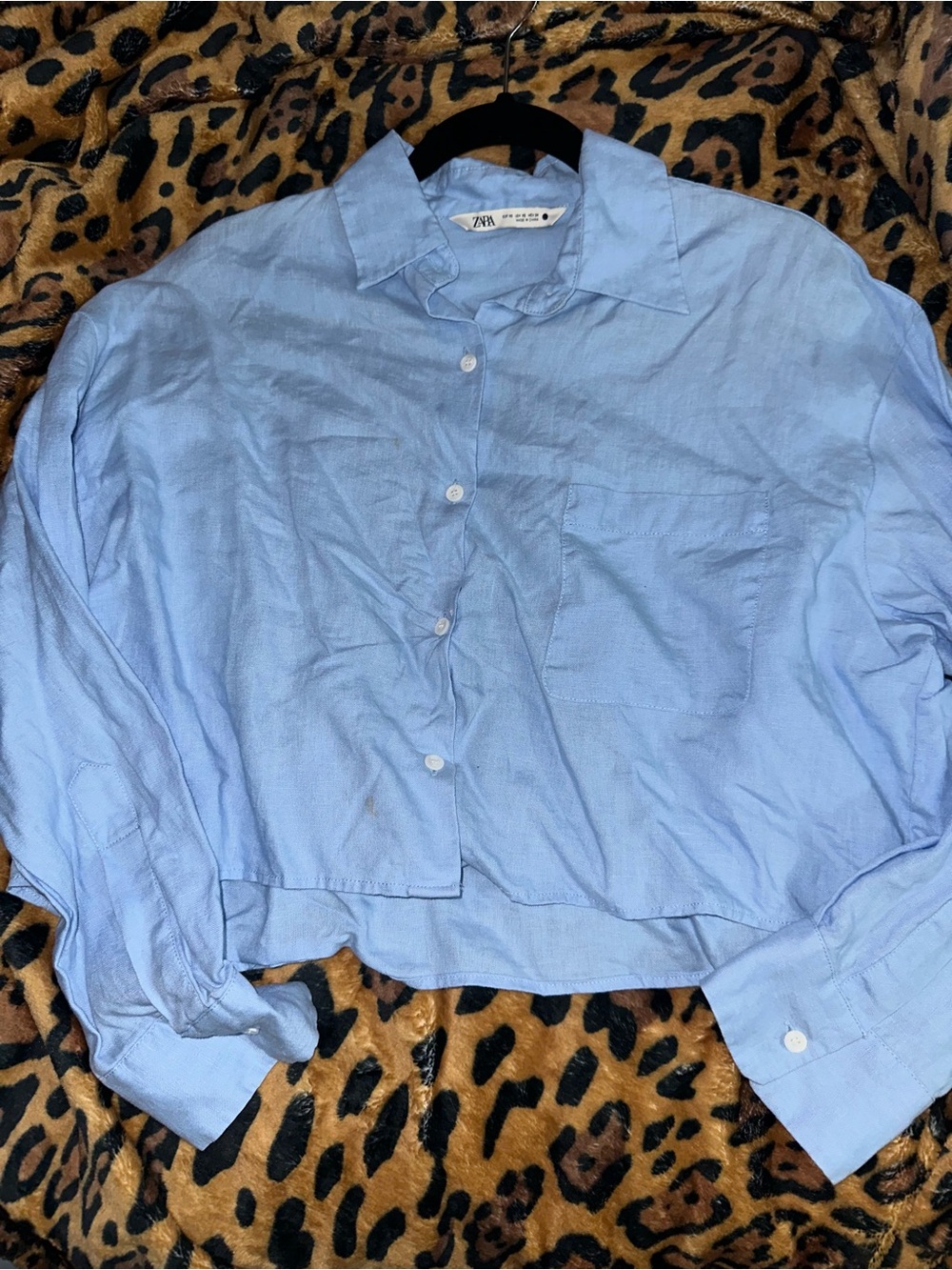 Zara Oversized Blue Linen Top Sz. M